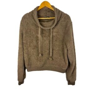 Blue B Tan‎ Brown Funnel Neck Cozy Sherpa Pullover Sweatshirt Size Women's Large